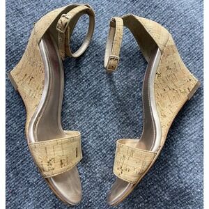 Lilly Pulitzer Wedge Shoes Sandals 6.5 M Bridgette Cork Tan Glitter Ankle Strap